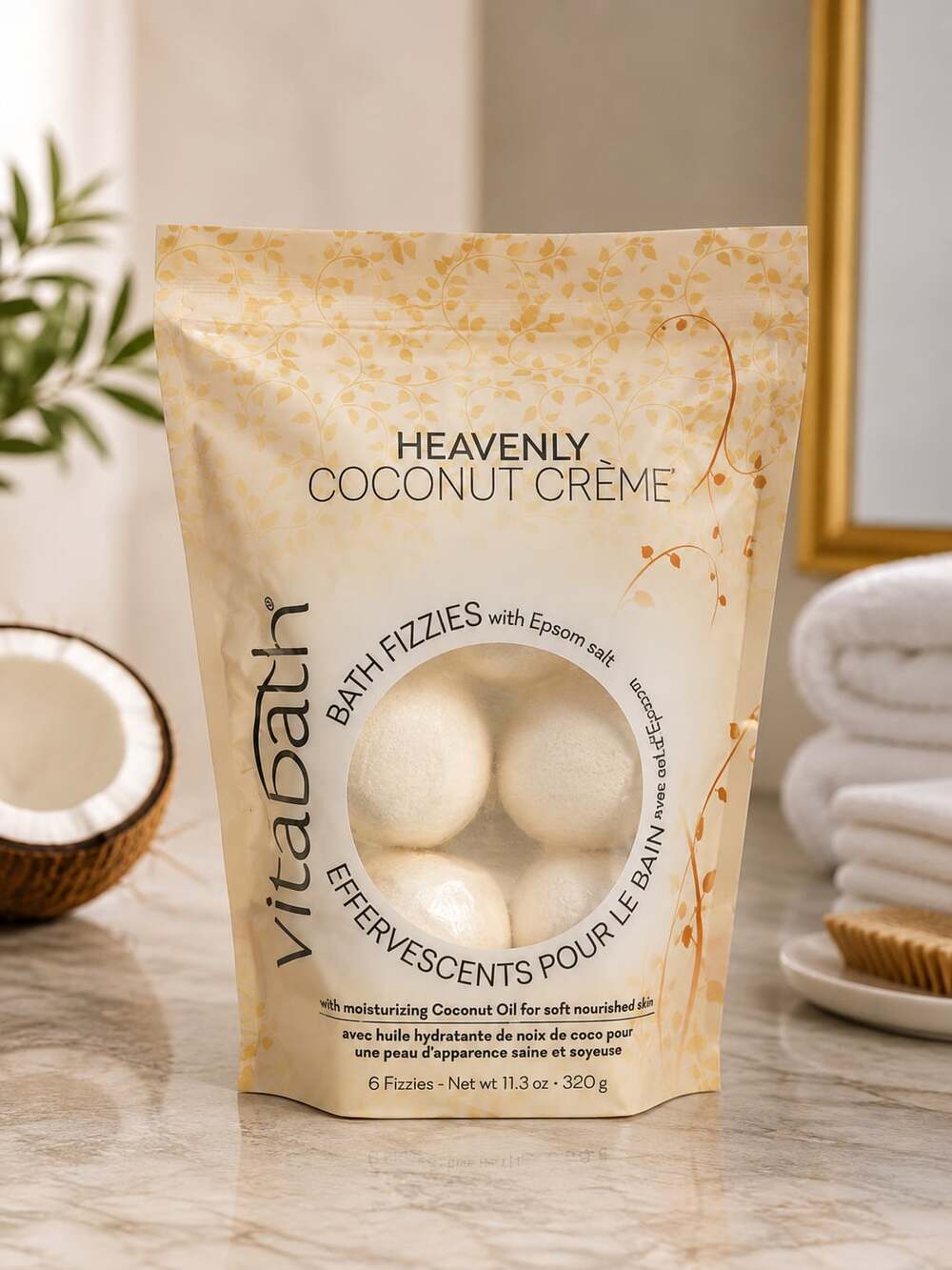 Vitabath Heavenly Coconut Crème Bath Fizzies with Epsom Salt, 6 Count